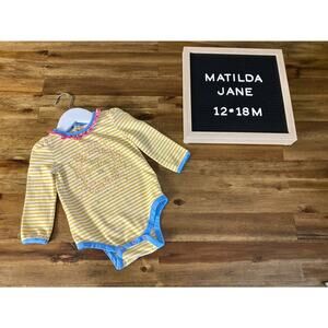 Matilda Jane Make Believe Yellow Stripe Knit Cotton Hello Bodysuit Baby 12-18M